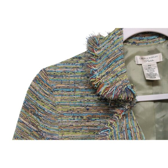 Laura Ashley Blazer Jacket Size Petite Small Woven Textured Fringe Preppy Artsy - Picture 5 of 12